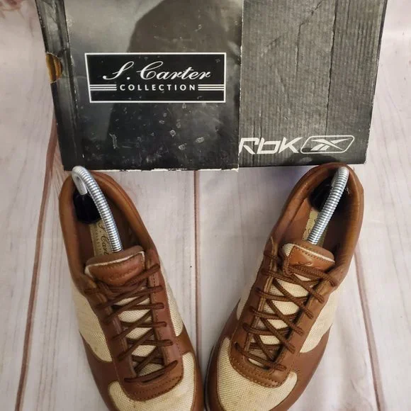 Reebok Rbk S. Carter Collection Leather Sneaker, Kids 5 1/2, Brown/Tan - Picture 4 of 10